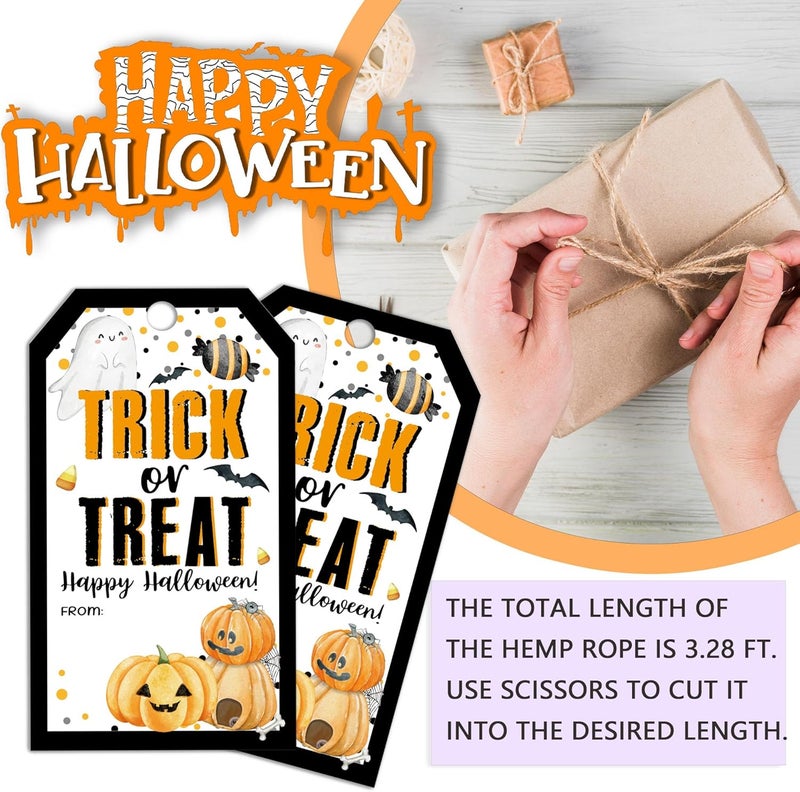 RPLCSPC Halloween Paper Gift Tags with String-50Pcs,Trick Or Treat for You Happy Halloween Tags for Goodie Bags, 2 x 3.5 Inch Writable Waterproof Hanging Labels for Decor Party Supplies, Gift Wrapping-B05 - Image 3